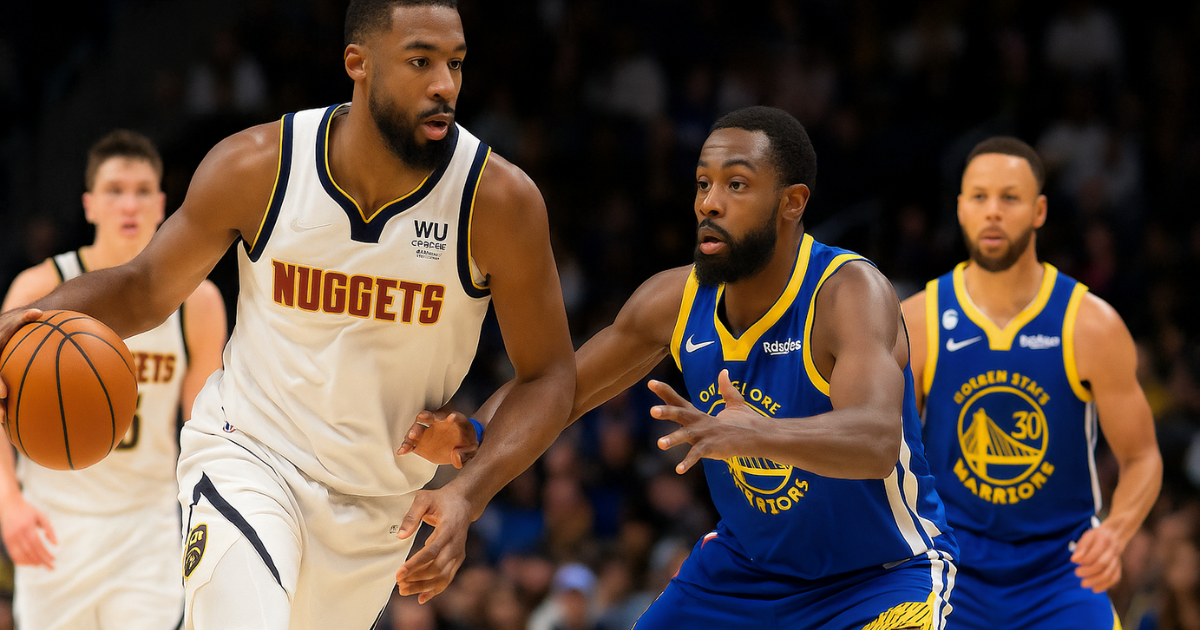 Denver Nuggets vs Golden State Warriors 2025 game action scene.