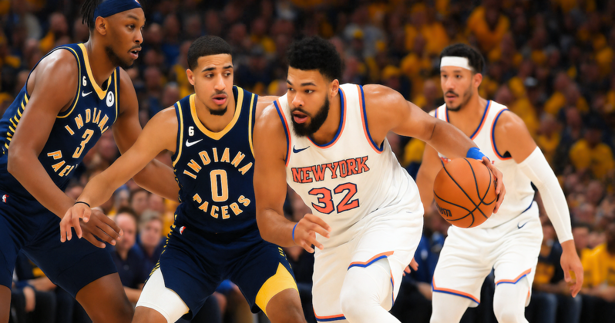 New York Knicks and Indiana Pacers players in action during Game 3