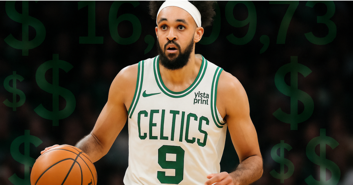 Derrick White net worth concept with dollar signs.