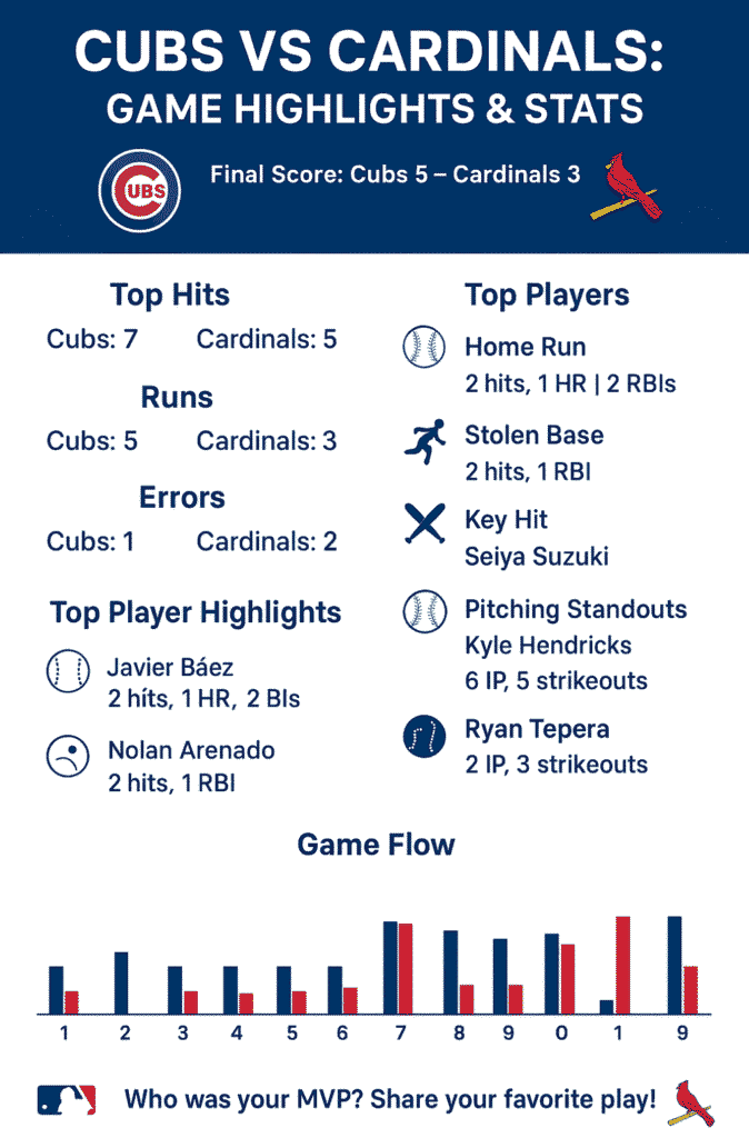 Infograffic image of CUBS VS CARDINALS GAME HIGHLIGHT AND STATS