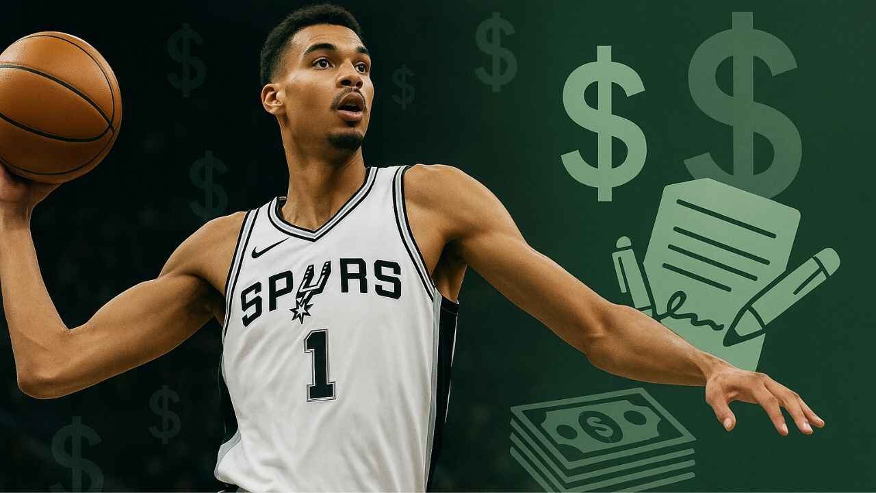 Victor Wembanyama net worth 2025 in Spurs action shot